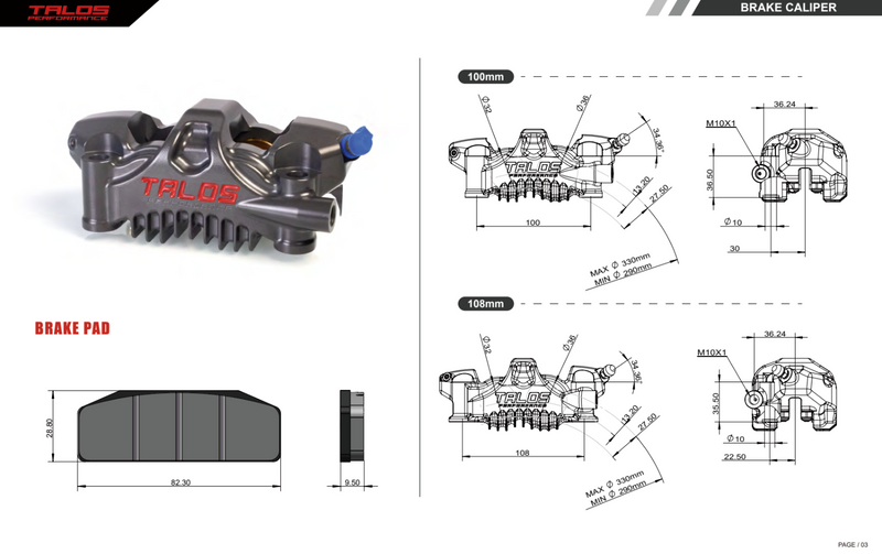 Talos X75 SBK Racing Monoblock P4 32/36 100mm front right brake caliper hard anodised finish