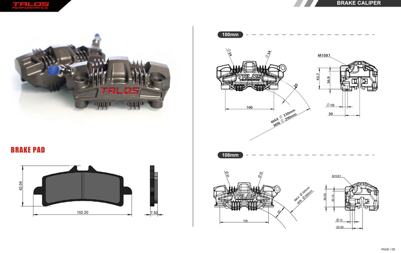 Talos S78 Monoblock P4 front right brake caliper 100mm hard anodised
