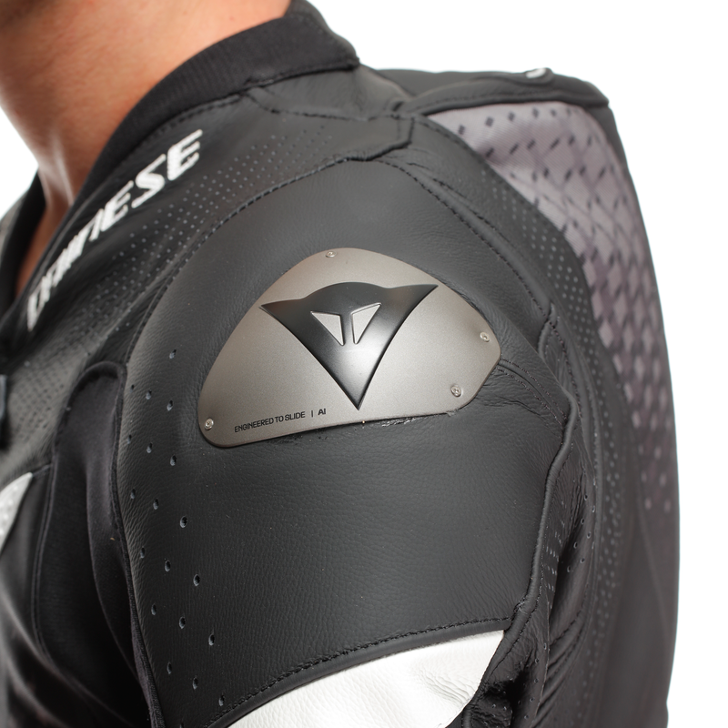 Dainese Laguna Seca 6 one-piece perforated leather race suit in Black and White