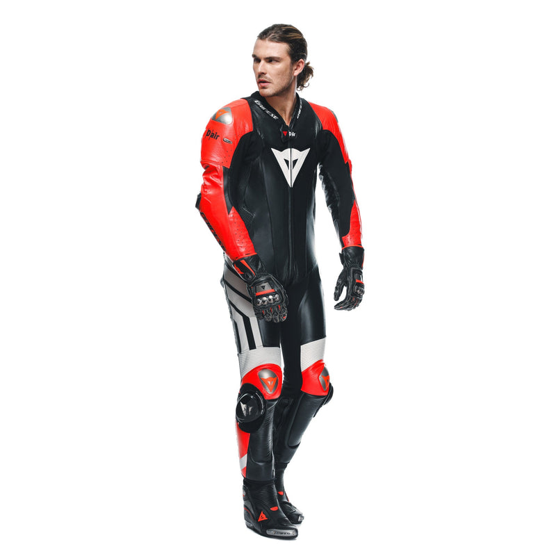 Dainese Mugello 3 Perf. D-AIR® men's one-piece leather race suit in black and red