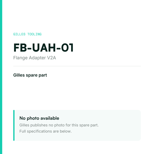 Gilles Flange Adapter V2A – FB-UAH-01, data card, no manufacturer photo available
