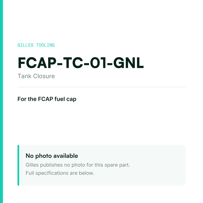 Gilles Tank Closure – FCAP-TC-01-GNL, data card, no manufacturer photo available
