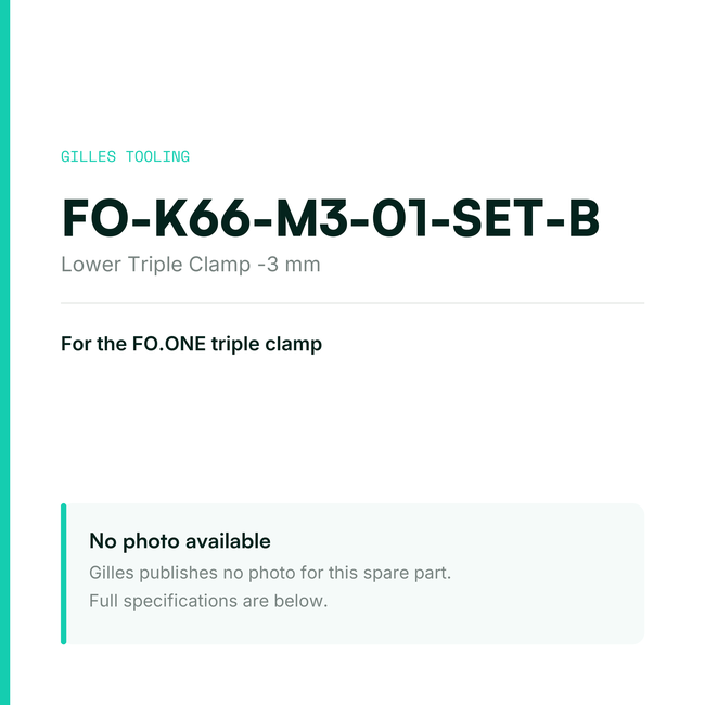 Gilles Lower Triple Clamp -3 mm – FO-K66-M3-01-SET-B, data card, no manufacturer photo available