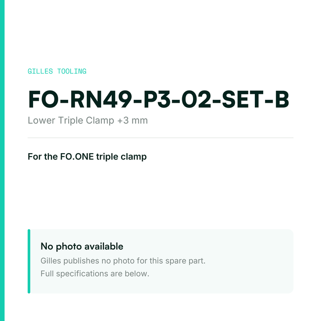 Gilles Lower Triple Clamp +3 mm – FO-RN49-P3-02-SET-B, data card, no manufacturer photo available
