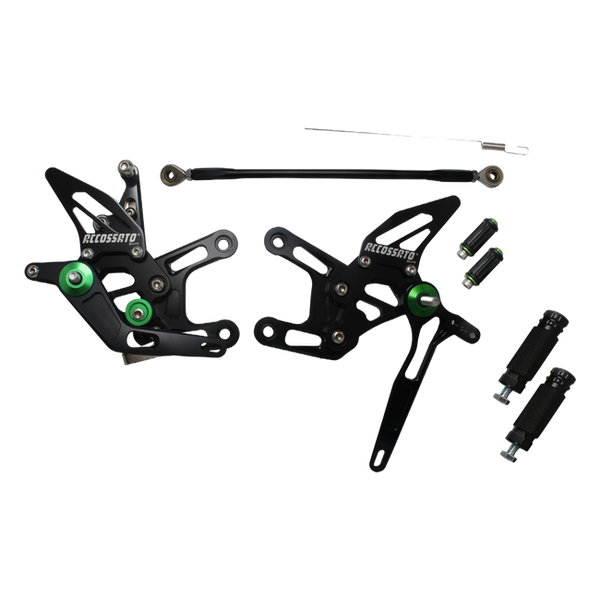 Accossato Adjustable Racing Street Rearsets, Aluminium FT084 [Match: Insert Colour=Green]