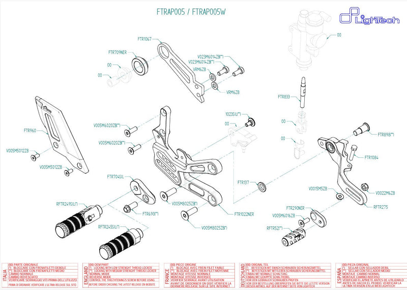LighTech FTRAP005 silver rearset kit for Aprilia RSV4 RF RR 1100 Factory
