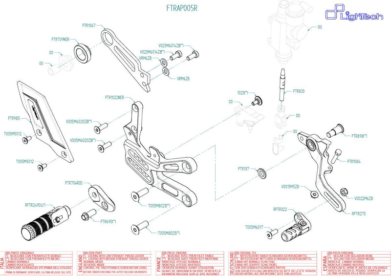 LighTech FTRAP005R rearset R CNC aluminium Aprilia RSV4 1100 Factory