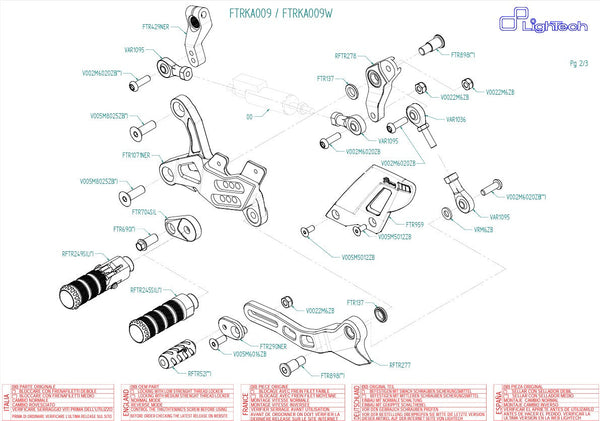 LighTech FTRKA009/W silver rearset kit for Kawasaki ZX-6R 636 RR GP-shift