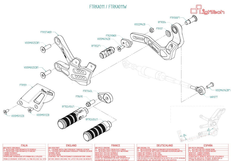LighTech FTRKA011/W rearset kit in anodised silver for Kawasaki ZX-10R ZX-10RR 2021–2026