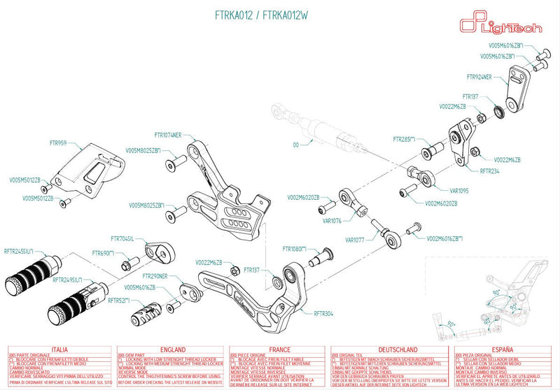 LighTech FTRKA012/W silver rearsets for Kawasaki ZX-10 R/RR 2021–2026