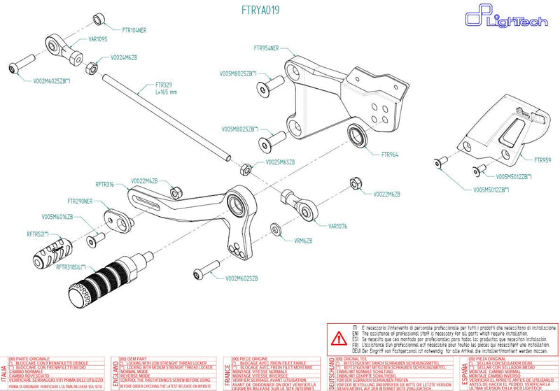 LighTech FTRYA019 track-use rearsets for Yamaha YZF-R3 CNC aluminium