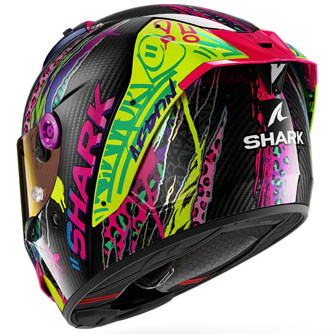 Shark Aeron full-face helmet in Fawn DVY colourway – black, yellow, rose and purple