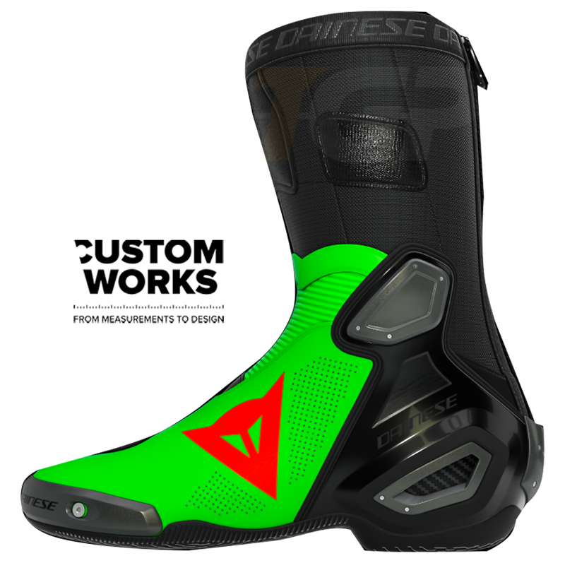 Dainese Axial 2 Air Franco Morbidelli Replica 2026 Custom Works boots in Fluo Green and Fluo Red