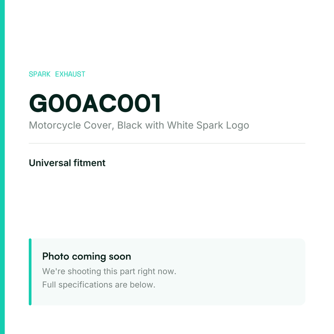 Spark Exhaust Universal Motorcycle Cover Black with White Spark Logo G00AC001 — placeholder, product photo coming soon