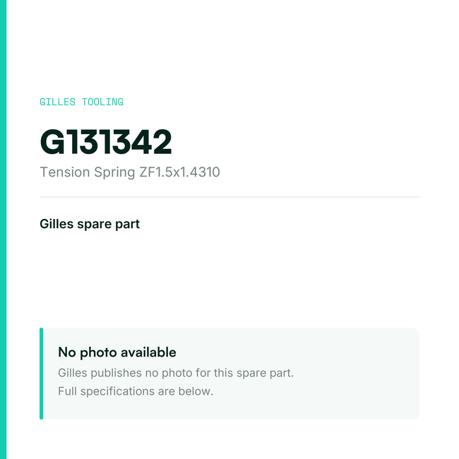 Gilles Tension Spring ZF1.5x1.4310 – G131342, data card, no manufacturer photo available