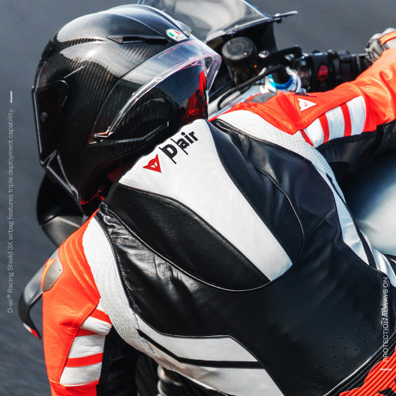 Dainese Mugello 3 Perf. D-AIR® men's one-piece leather race suit in black and red