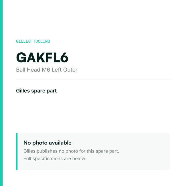 Gilles Ball Head M6 Left Outer – GAKFL6, data card, no manufacturer photo available