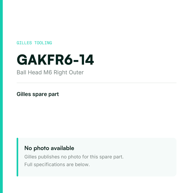 Gilles Ball Head M6 Right Outer – GAKFR6-14, data card, no manufacturer photo available