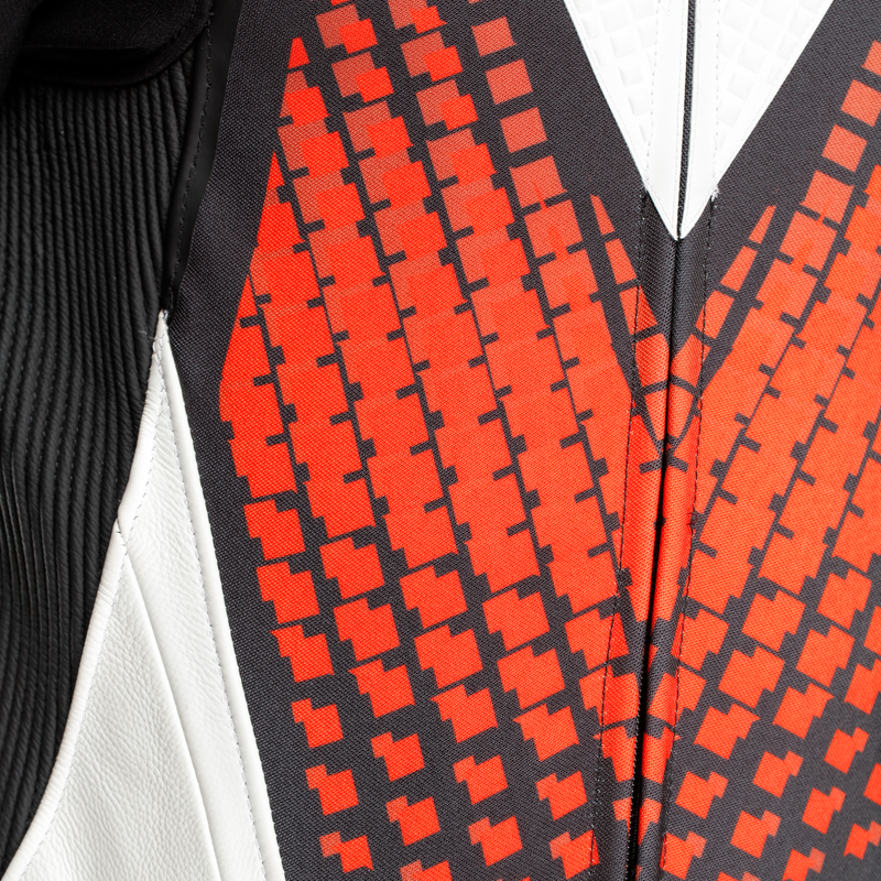Dainese Laguna Seca 6 one-piece leather race suit in White/Red, men's perforated version