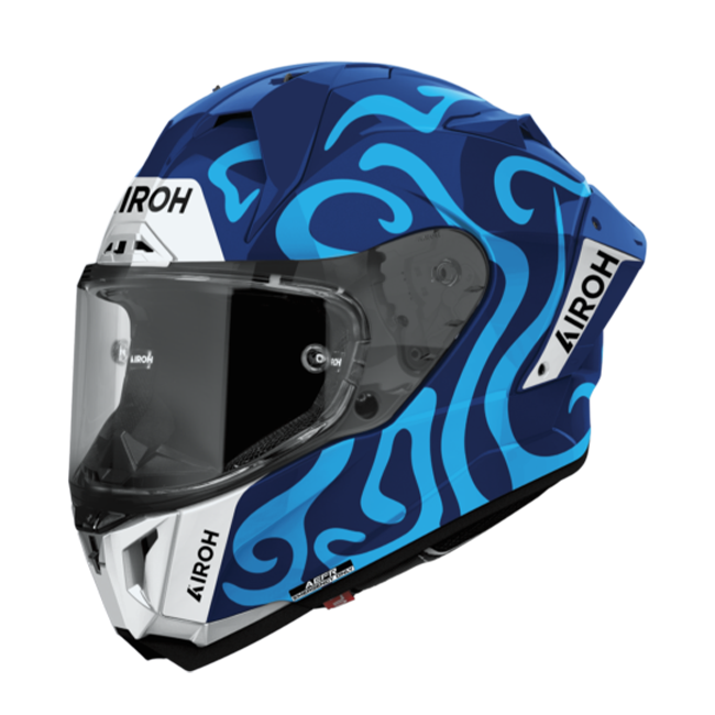 Airoh GP 800 SWAIN full-face helmet in gloss blue, three-quarter front view