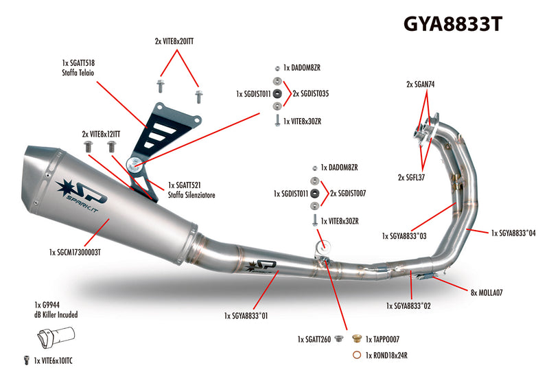 Spark Exhaust Konix Full Titanium Racing System Ø60 Yamaha R3 / YZF-R3 (2015-2026) GYA8833T