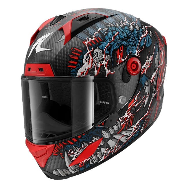 Shark Aeron Shaytan 2 Mat Carbon Red Anthracite Helmet HE0123 — three-quarter front view