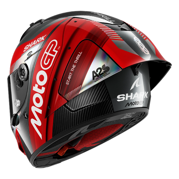 Shark Aeron MotoGP Red Chrom DRU HE4180 — rear three-quarter view