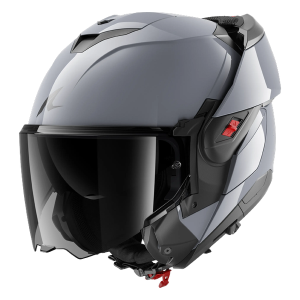 Shark OXO Dark Shadow S05 HE8702 — front three-quarter view, chin bar open