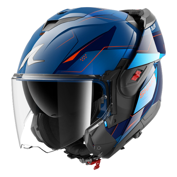 Shark OXO Mekarium BUO HE8714 — front three-quarter view, chin bar open