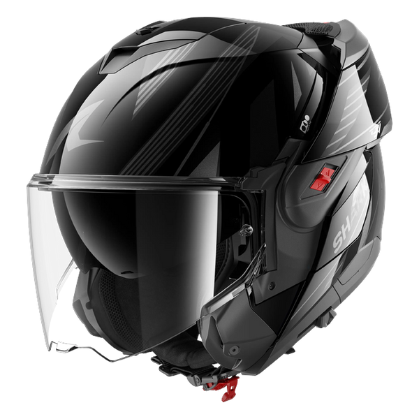 Shark OXO Dashed KAS HE8717 — front three-quarter view, chin bar open
