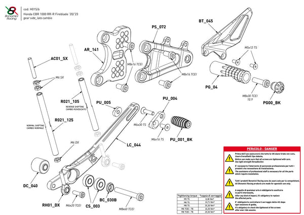 Bonamici Racing H015 black anodised race rearsets for Honda CBR 1000 RR-R SC82