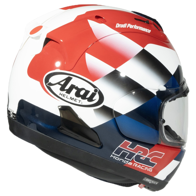 Arai RX-7V Evo full-face helmet in HRC-SP Honda Racing Corporation livery