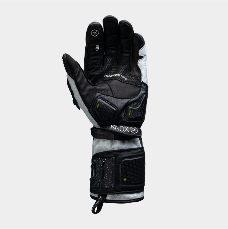 Knox Handroid MK5 men's racing leather gloves in black and white