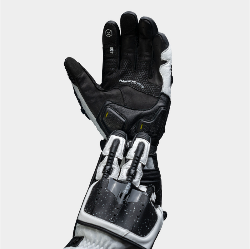 Knox Handroid MK5 men's racing leather gloves in black and white