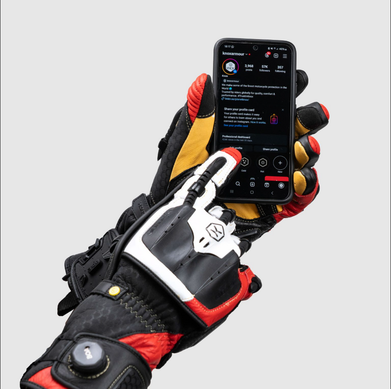 Knox Handroid MK5 men's racing leather gloves in red