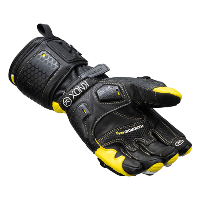 Knox Handroid MK5 men's racing leather gloves in yellow