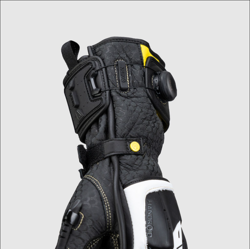 Knox Handroid MK5 men's racing leather gloves in yellow