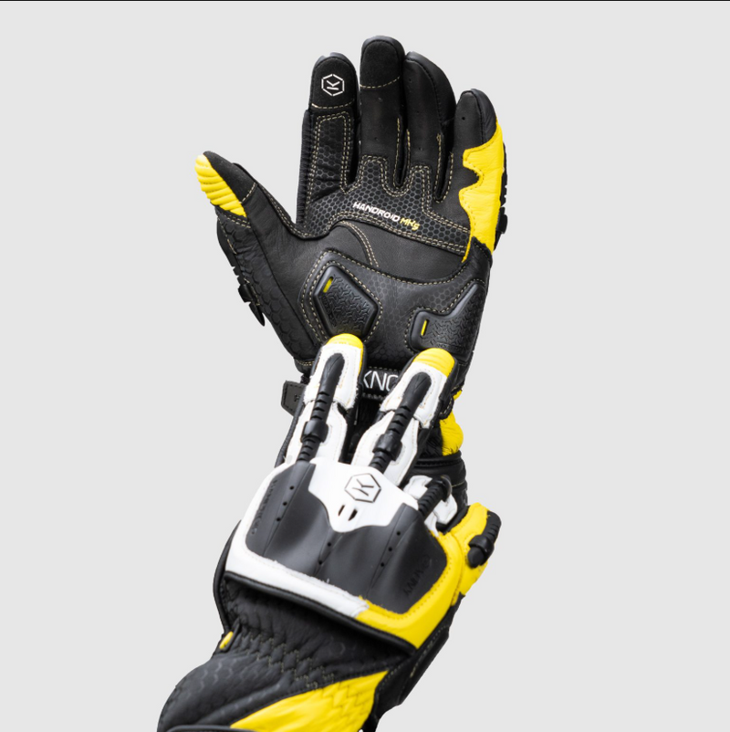Knox Handroid MK5 men's racing leather gloves in yellow