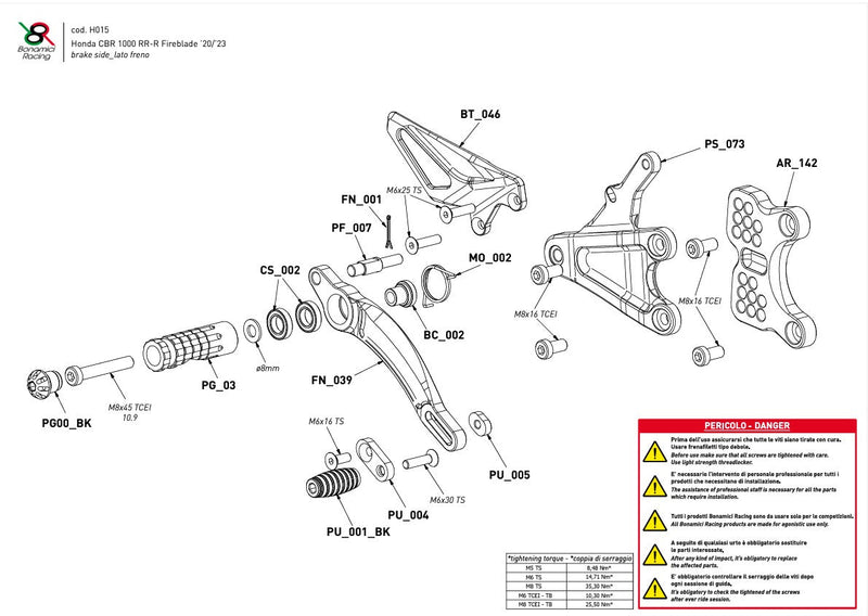 Bonamici Racing H015 black anodised race rearsets for Honda CBR 1000 RR-R SC82