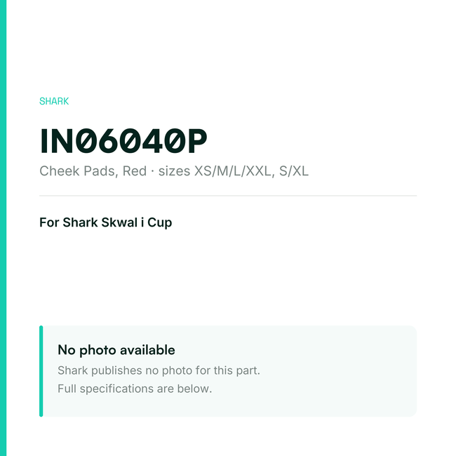 Shark Cheek Pads for Skwal i Cup – Red – IN06040P — placeholder, no manufacturer photo available