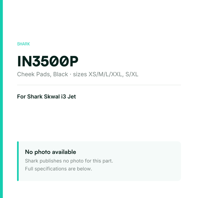Shark Cheek Pads for Skwal i3 Jet – Black – IN3500P — placeholder, no manufacturer photo available