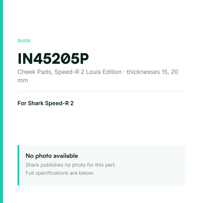 Shark Cheek Pads for Speed-R 2 – Speed-R 2 Louis Edition – IN45205P — placeholder, no manufacturer photo available