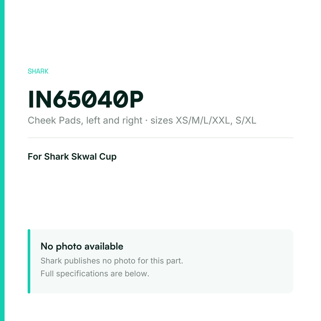 Shark Cheek Pads for Skwal Cup – Replacement Set, Alveotech Lining – IN65040P — placeholder, no manufacturer photo available