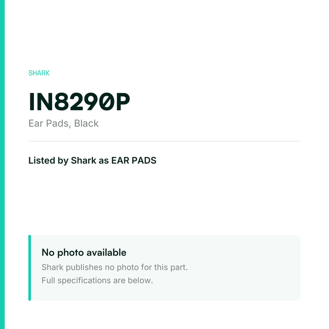 Shark Ear Pads – Black – IN8290P — placeholder, no manufacturer photo available