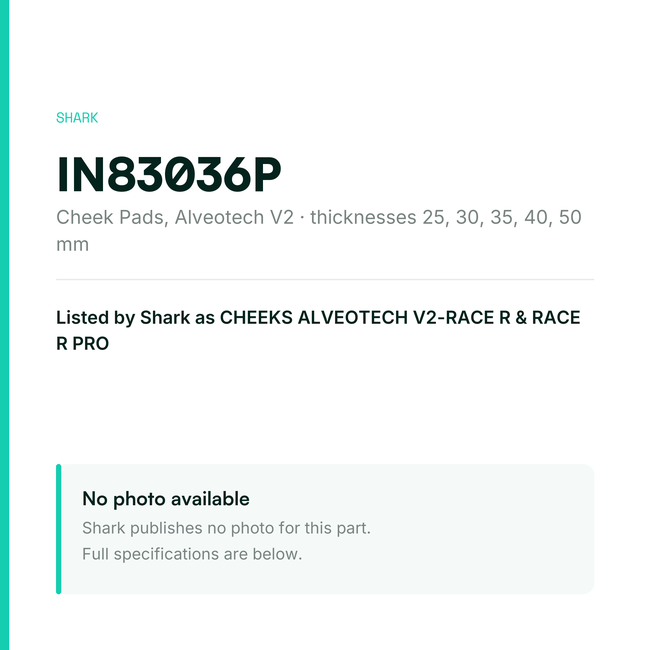Shark Cheek Pads – Alveotech V2 – IN83036P — placeholder, no manufacturer photo available