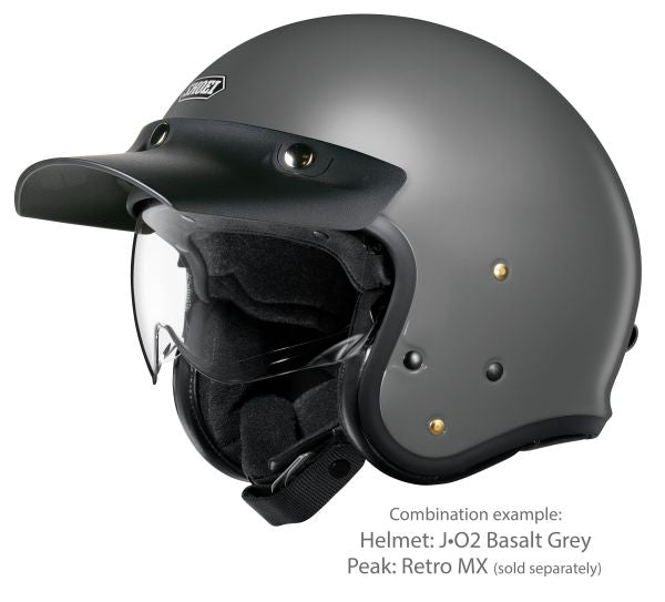 Shoei J•O2 Basalt Grey – with the optional Retro MX peak (sold separately)