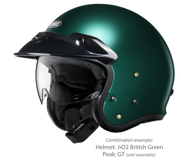 Shoei J•O2 British Green – with the optional GT peak (sold separately)