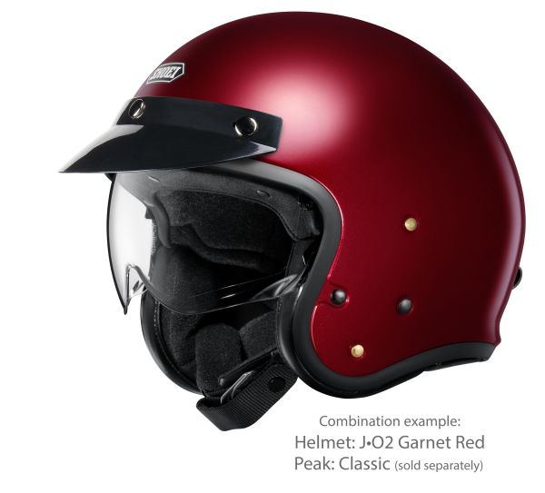 Shoei J•O2 Garnet Metallic – with the optional Classic peak (sold separately)