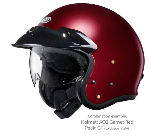 Shoei J•O2 Garnet Metallic – with the optional GT peak (sold separately)