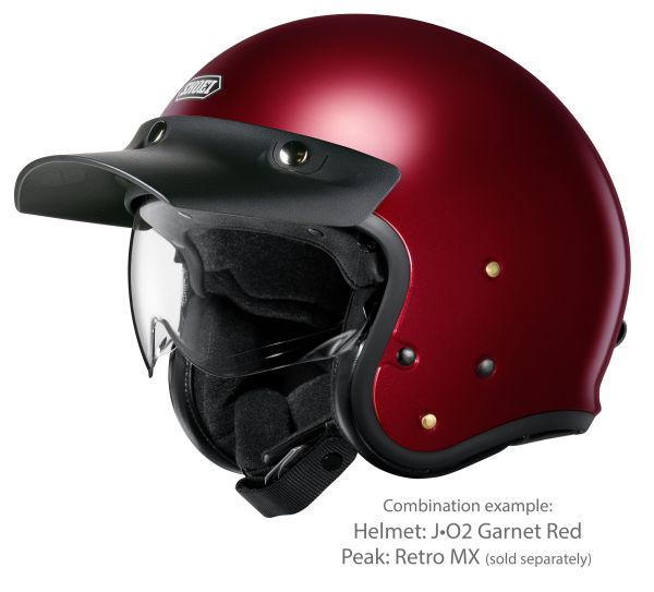 Shoei J•O2 Garnet Metallic – with the optional Retro MX peak (sold separately)